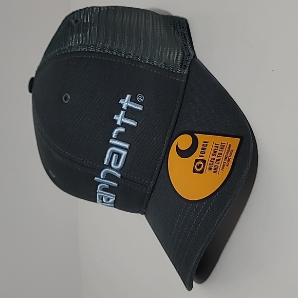 Carhartt Other Carhartt Force Snapback Trucker Hat Grey With Sky Blue Logo Poshmark